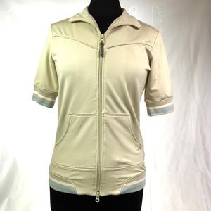 Athleta Beige Zip Jacket Flowers Short Sleeve